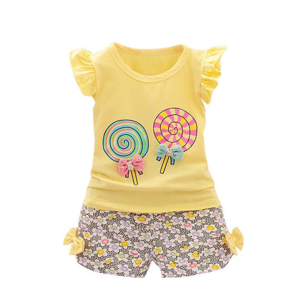 Lolly Princess Set: Baby Girl's Sleeveless T-shirt and Print Pants - Kalizeh