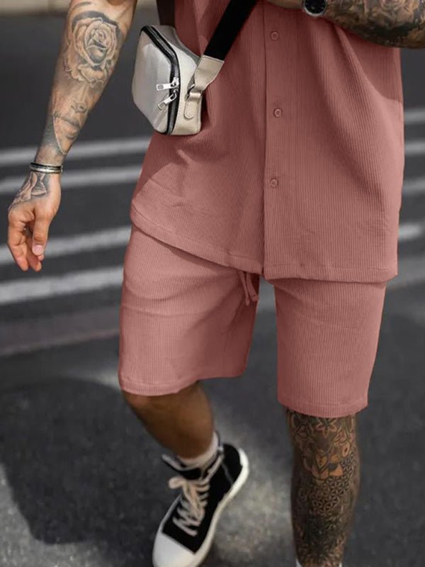 Men's Casual Short-Sleeved Button-Up Shorts Set - Kalizeh