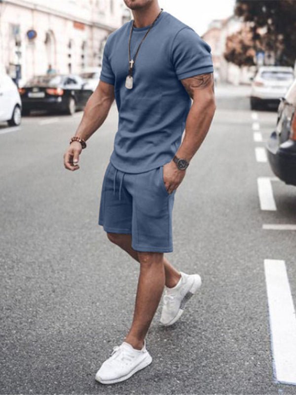 Men's Casual Solid Color Knit Shorts Set - Kalizeh