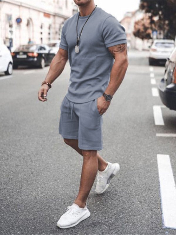 Men's Casual Solid Color Knit Shorts Set - Kalizeh