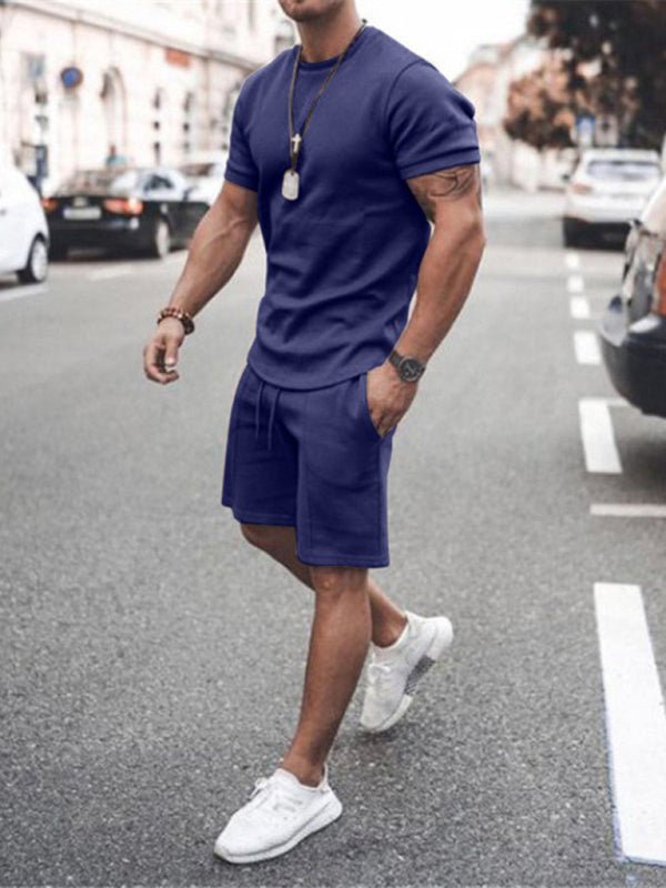 Men's Casual Solid Color Knit Shorts Set - Kalizeh