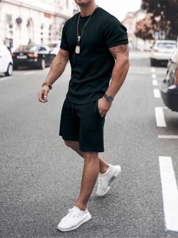 Men's Casual Solid Color Knit Shorts Set - Kalizeh