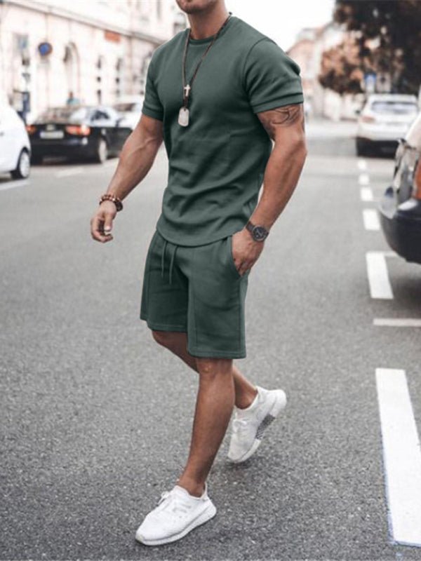 Men's Casual Solid Color Knit Shorts Set - Kalizeh