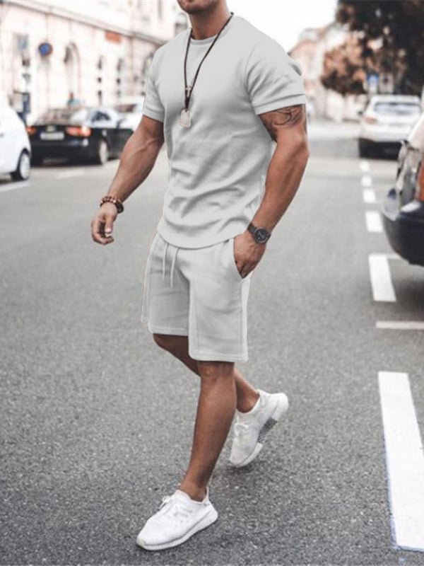 Men's Casual Solid Color Knit Shorts Set - Kalizeh