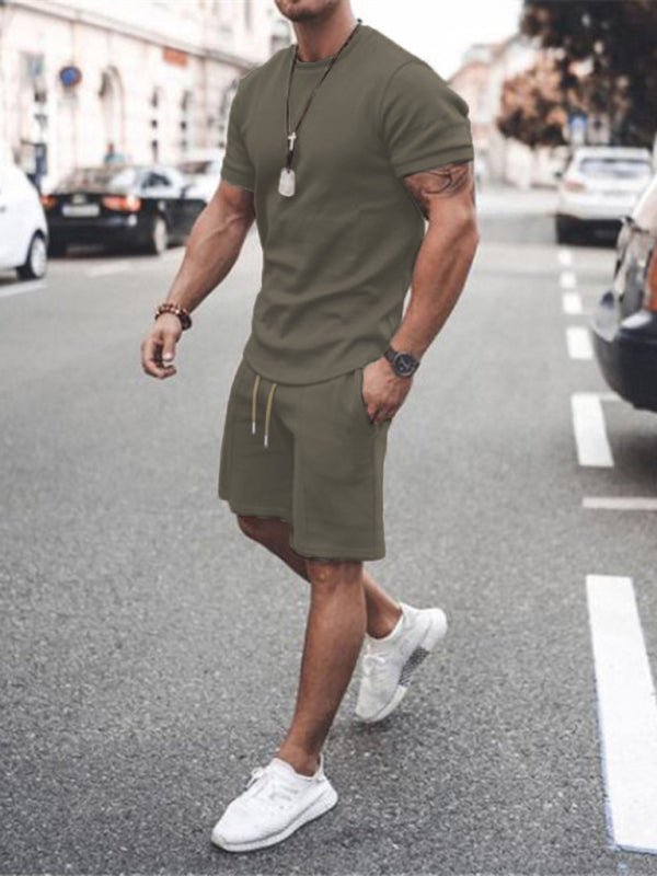 Men's Casual Solid Color Knit Shorts Set - Kalizeh