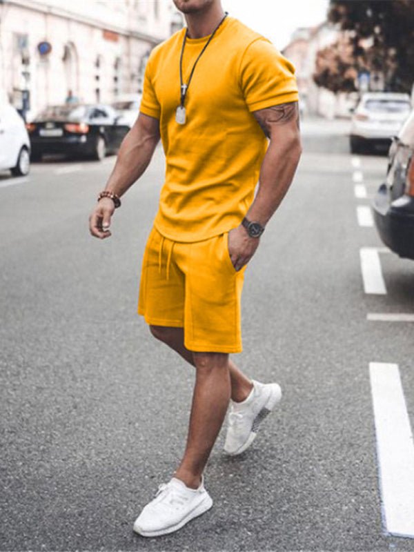 Men's Casual Solid Color Knit Shorts Set - Kalizeh