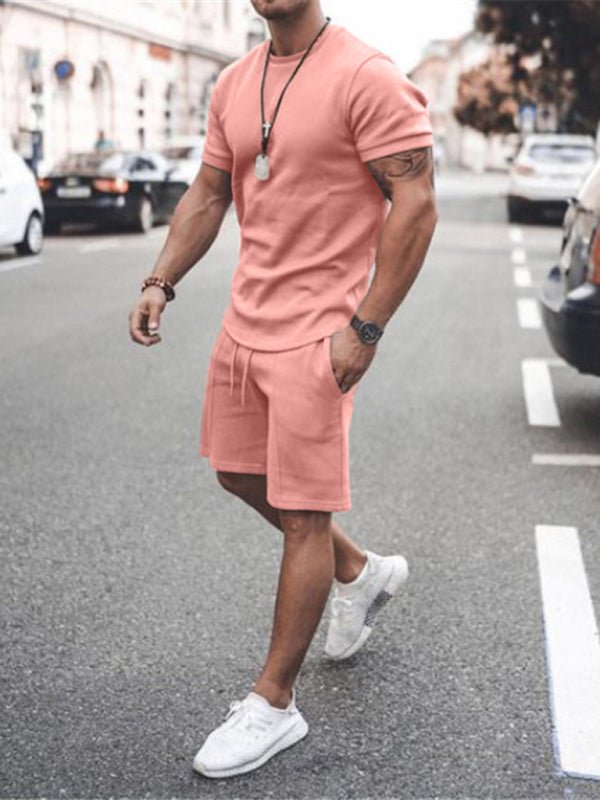 Men's Casual Solid Color Knit Shorts Set - Kalizeh