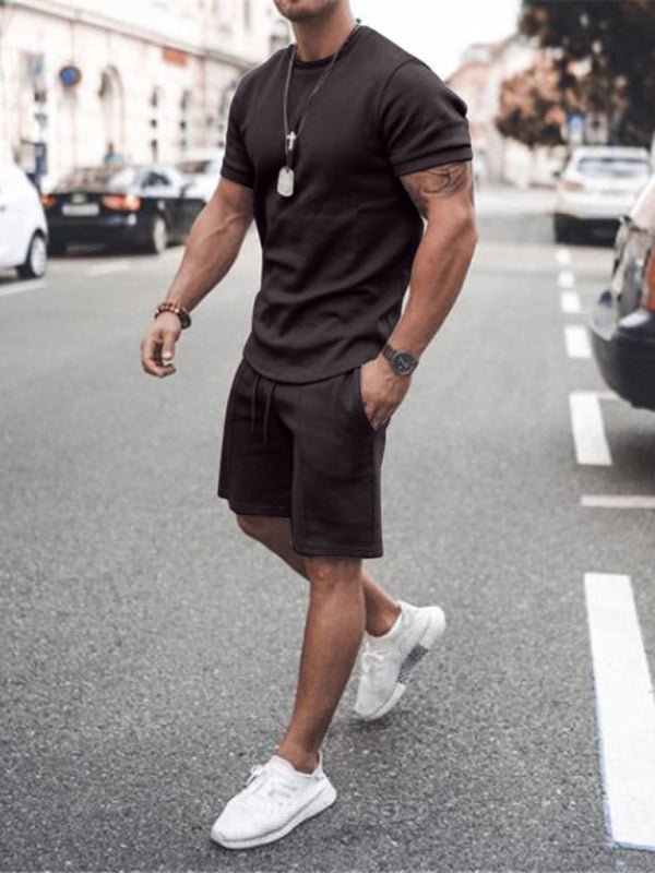 Men's Casual Solid Color Knit Shorts Set - Kalizeh