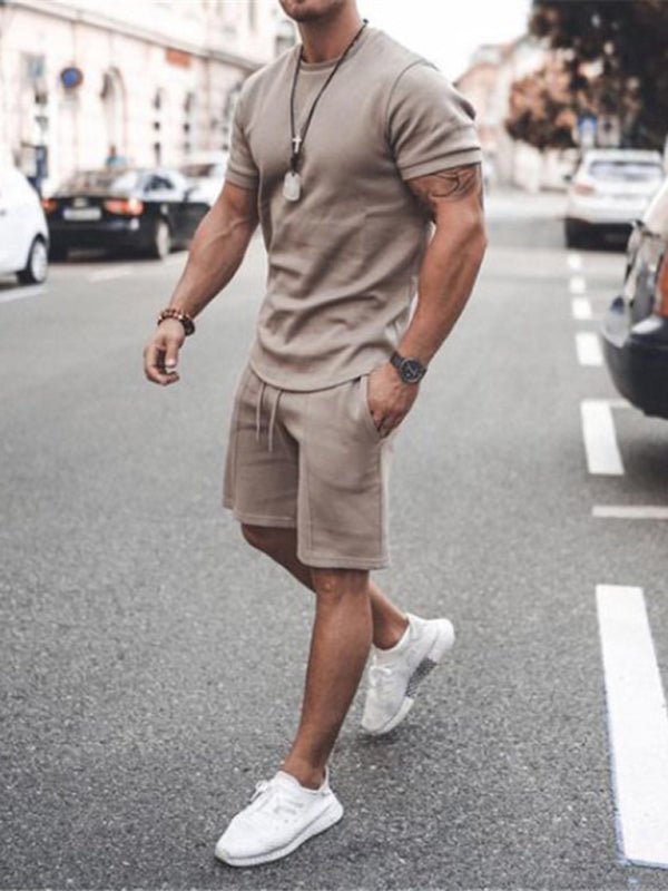 Men's Casual Solid Color Knit Shorts Set - Kalizeh