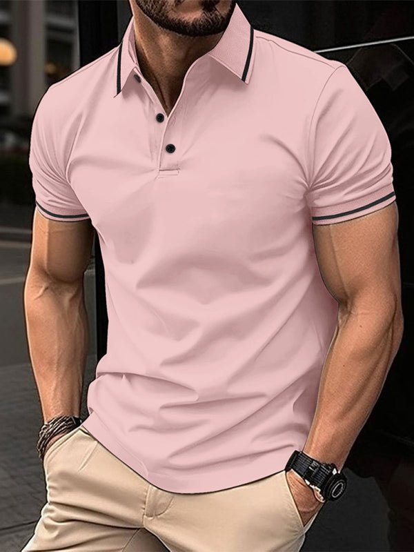 Men's Ribbed Collar Button-Up Polo Shirt - Kalizeh