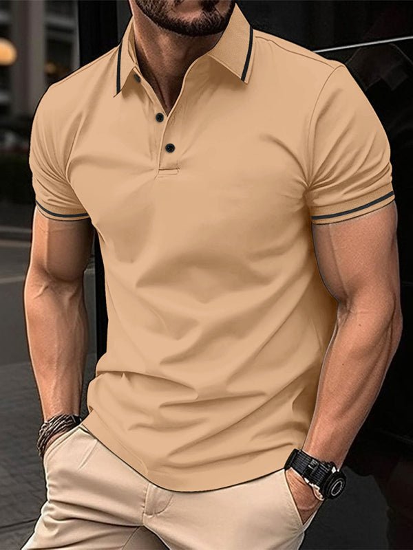 Men's Ribbed Collar Button-Up Polo Shirt - Kalizeh