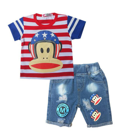 Mickey Mouse Striped T-Shirt and Denim Shorts Set - Kalizeh