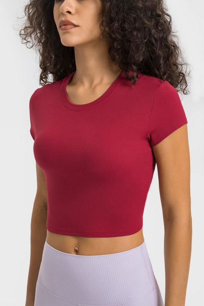 Modern Active Round Neck Cropped Sports T-Shirt - Kalizeh