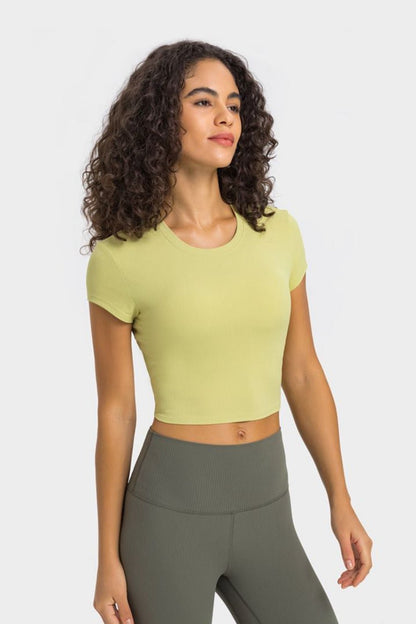 Modern Active Round Neck Cropped Sports T-Shirt - Kalizeh