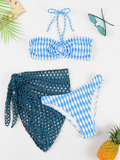 Modern Geometric Halter Neck Three-Piece Swim Set - Kalizeh