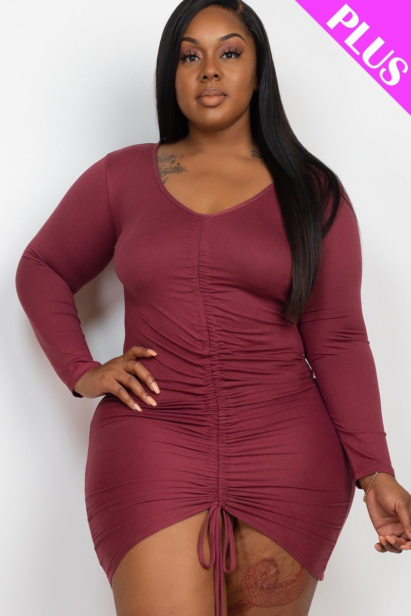 Nocturne Plus Size Ruched Front Long Sleeve Dress - Kalizeh