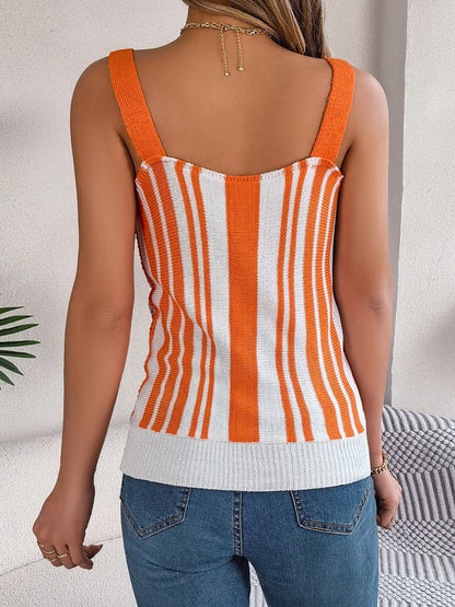 Openwork Striped V-Neck Tank - Kalizeh