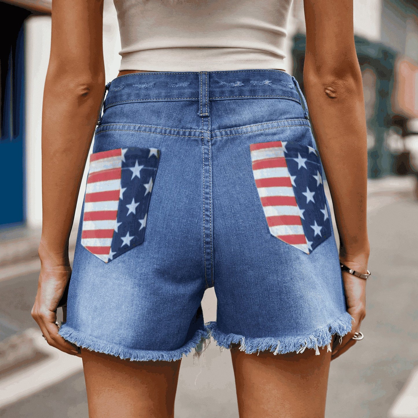 Patriotic Vibes Distressed Denim Shorts - Kalizeh