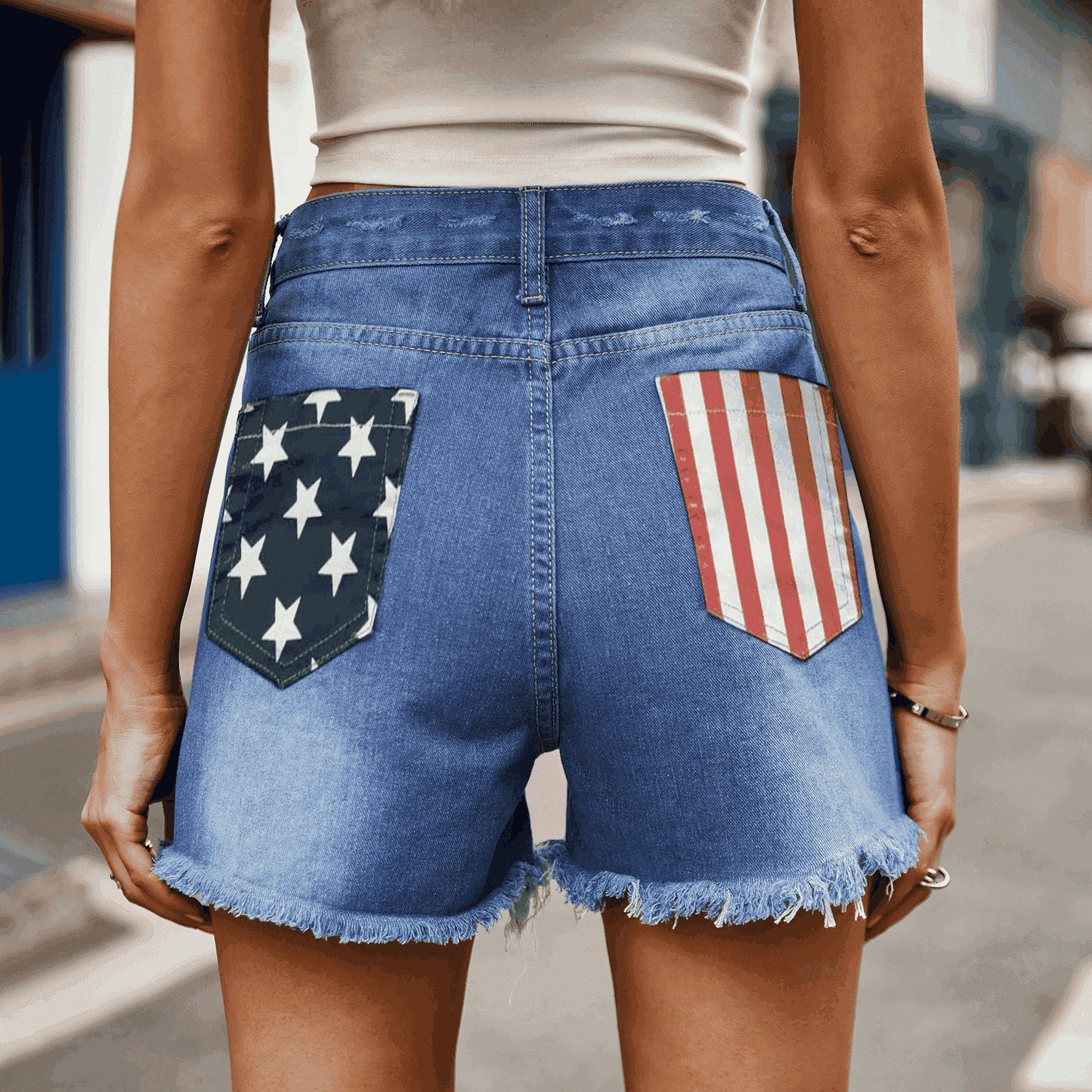 Patriotic Vibes Distressed Denim Shorts - Kalizeh