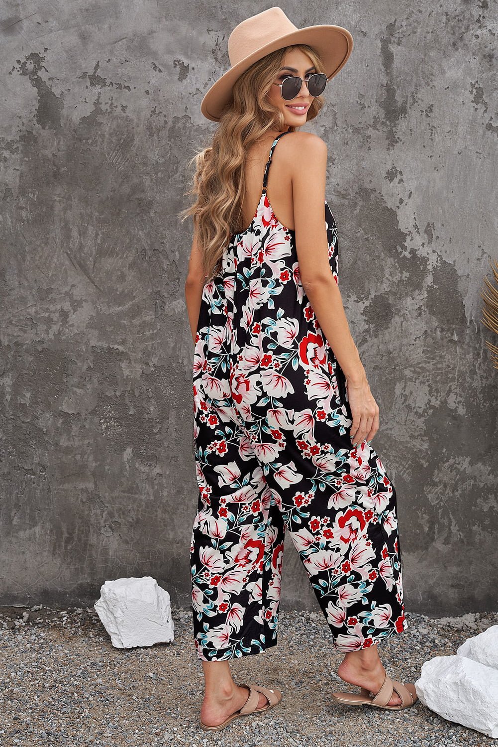 Playful Print Spaghetti Strap Cropped Jumpsuit - Kalizeh