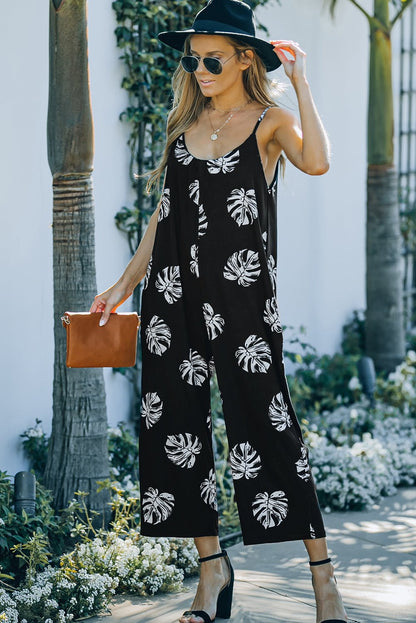 Playful Print Spaghetti Strap Cropped Jumpsuit - Kalizeh