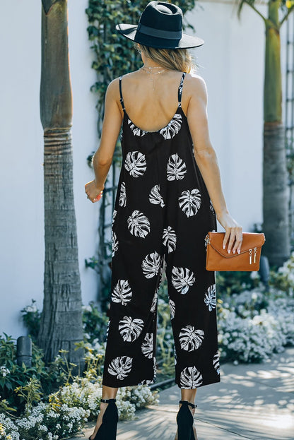 Playful Print Spaghetti Strap Cropped Jumpsuit - Kalizeh