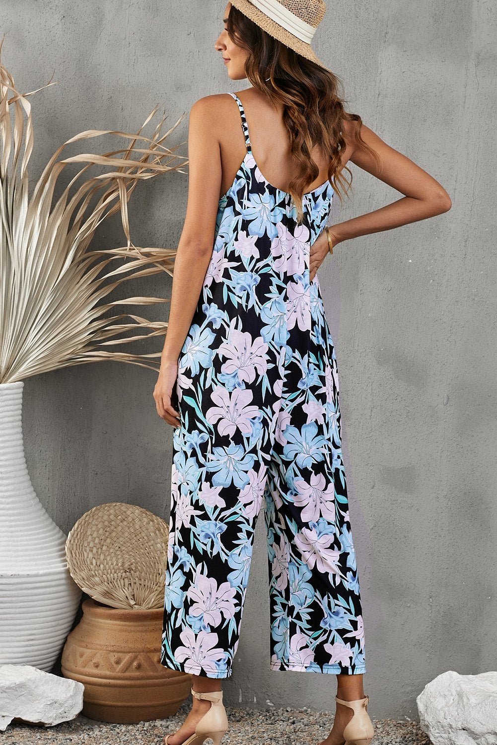 Playful Print Spaghetti Strap Cropped Jumpsuit - Kalizeh