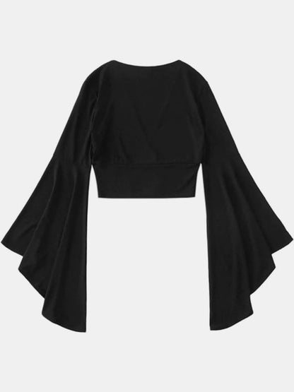 Plunge Flare Sleeve Cropped Top - Kalizeh