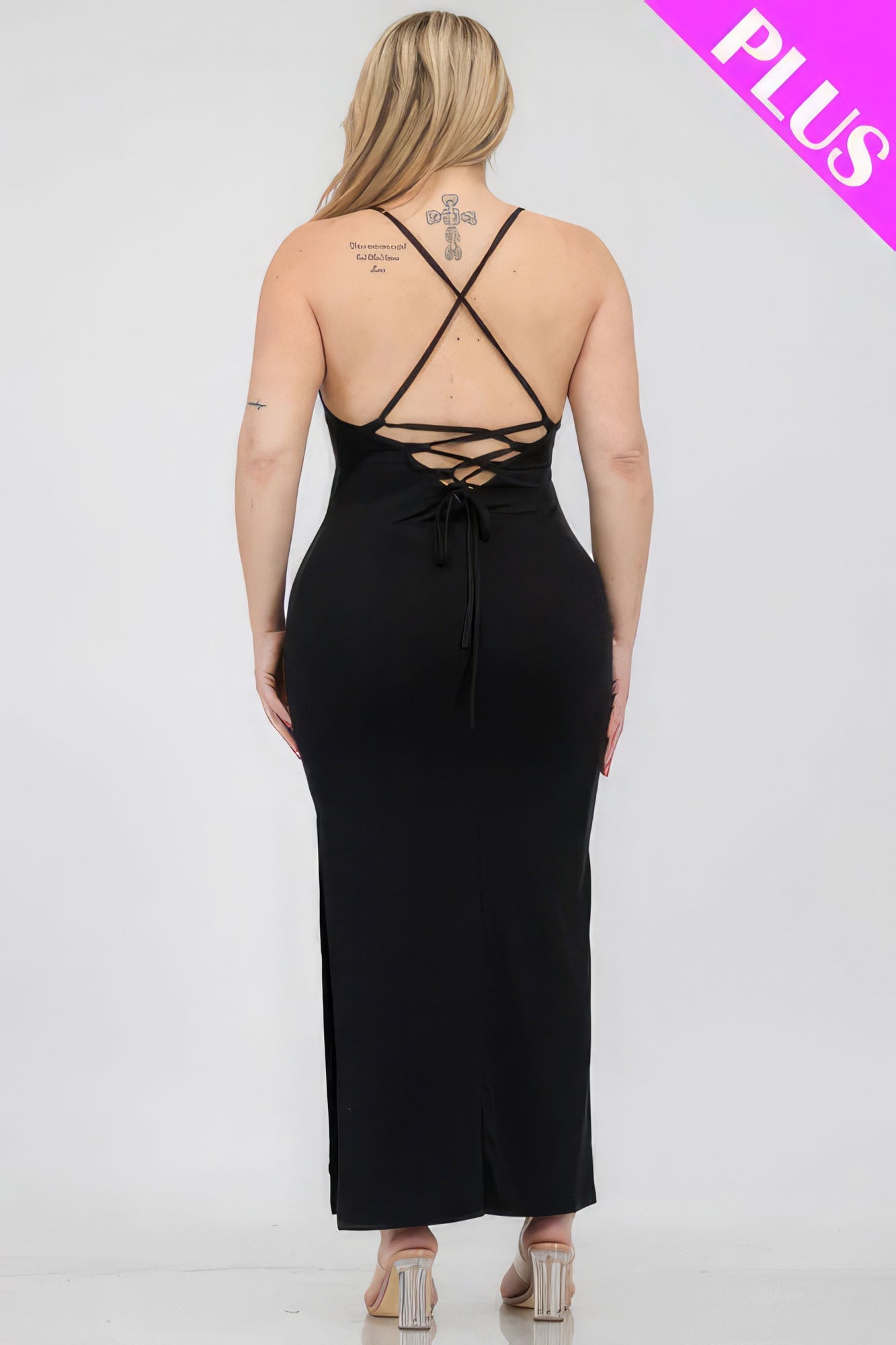 Plus Size Black Crisscross Back Split Thigh Maxi Dress - Kalizeh