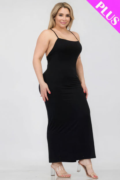 Plus Size Black Crisscross Back Split Thigh Maxi Dress - Kalizeh