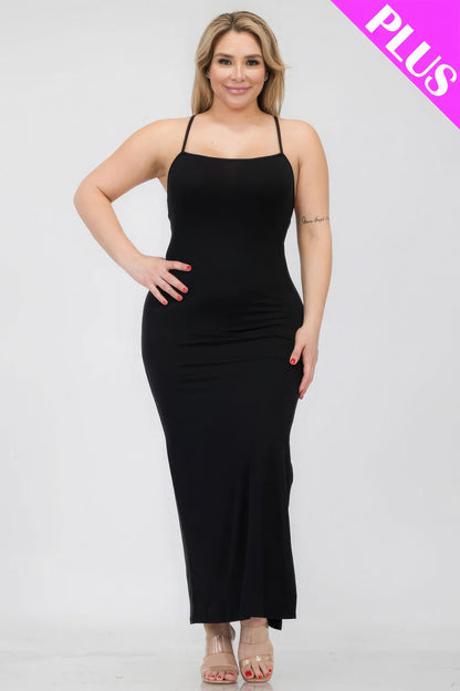 Plus Size Black Crisscross Back Split Thigh Maxi Dress - Kalizeh