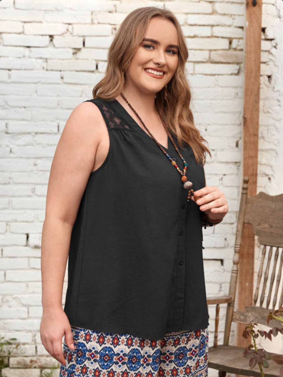 Plus Size Comfort V-Neck Semi-Sheer Tank - Kalizeh