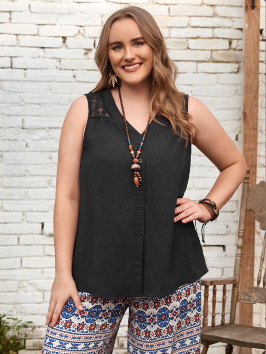 Plus Size Comfort V-Neck Semi-Sheer Tank - Kalizeh