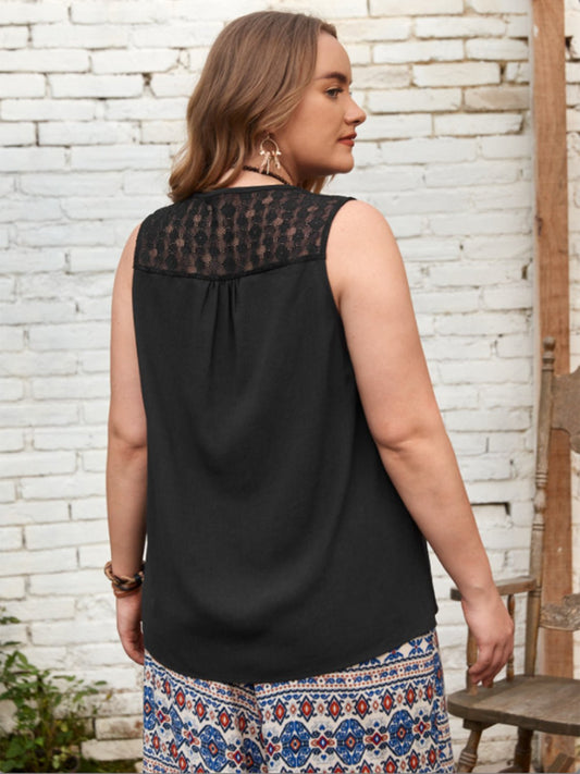 Plus Size Comfort V-Neck Semi-Sheer Tank - Kalizeh