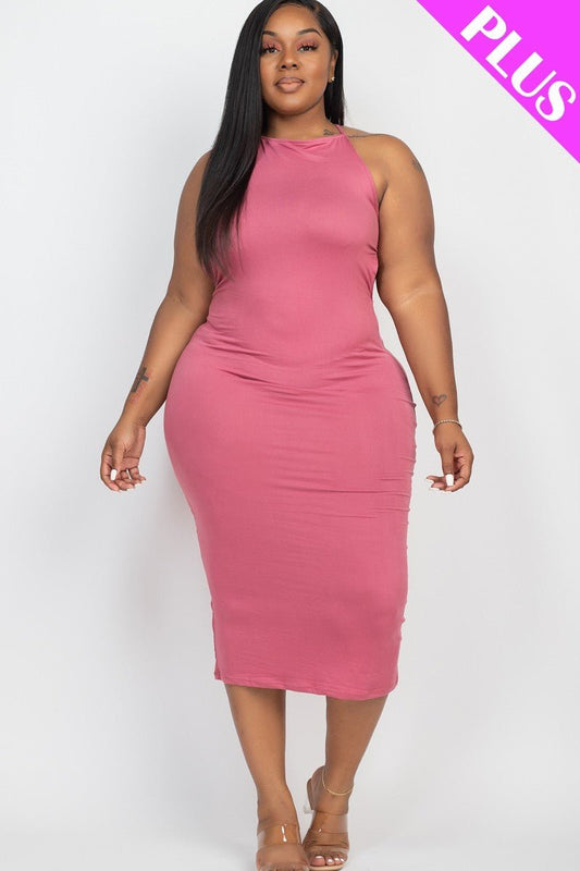 Plus Size Dark Mauve Open Back Crisscross Maxi Dress - Kalizeh