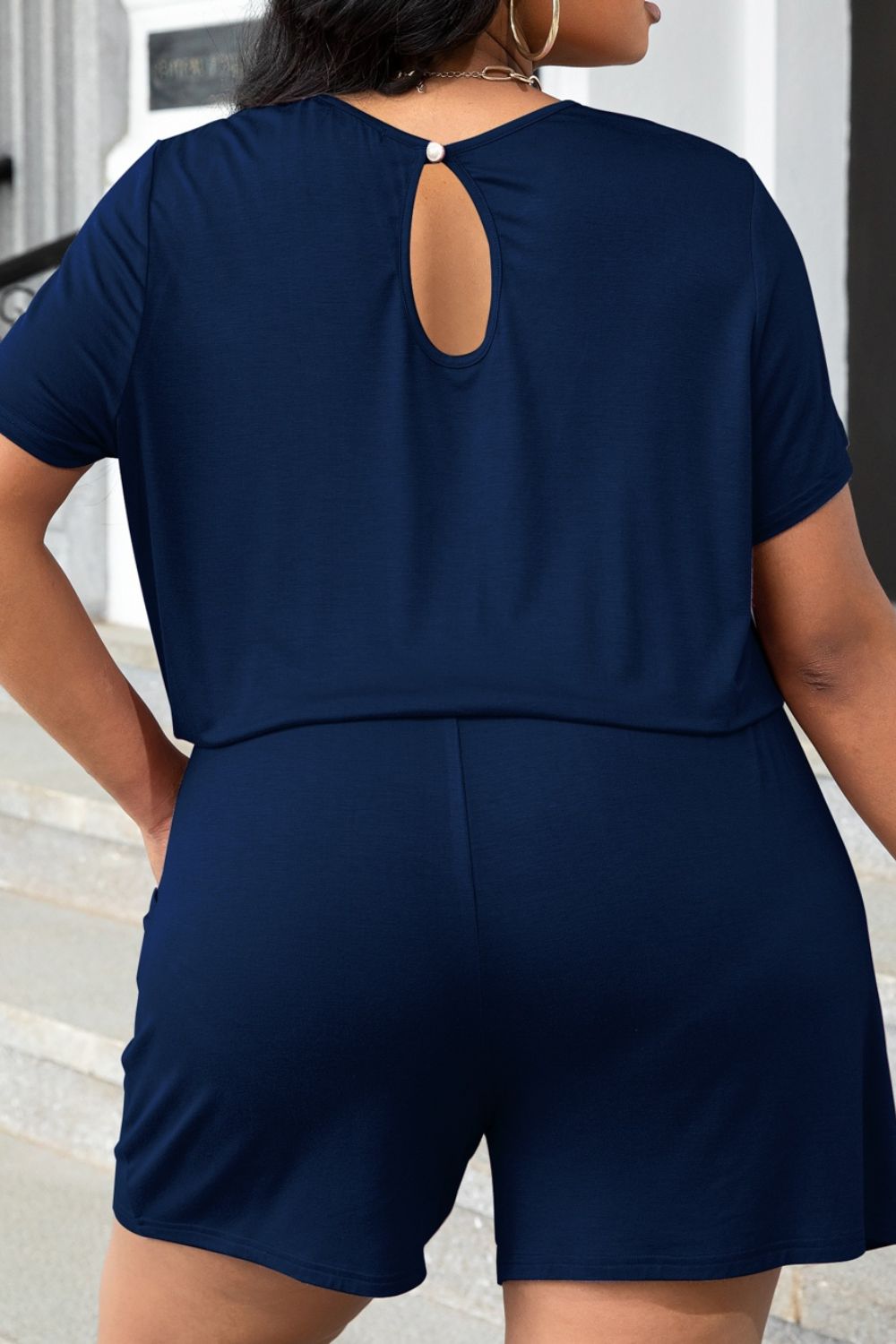 Plus Size Drawstring Waist Romper - Kalizeh