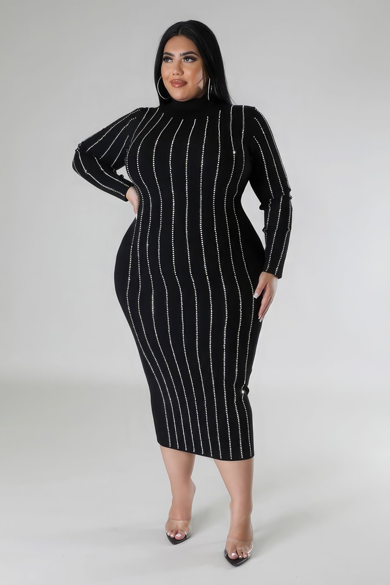 Plus Size Elegant Black Turtleneck Dress - Kalizeh