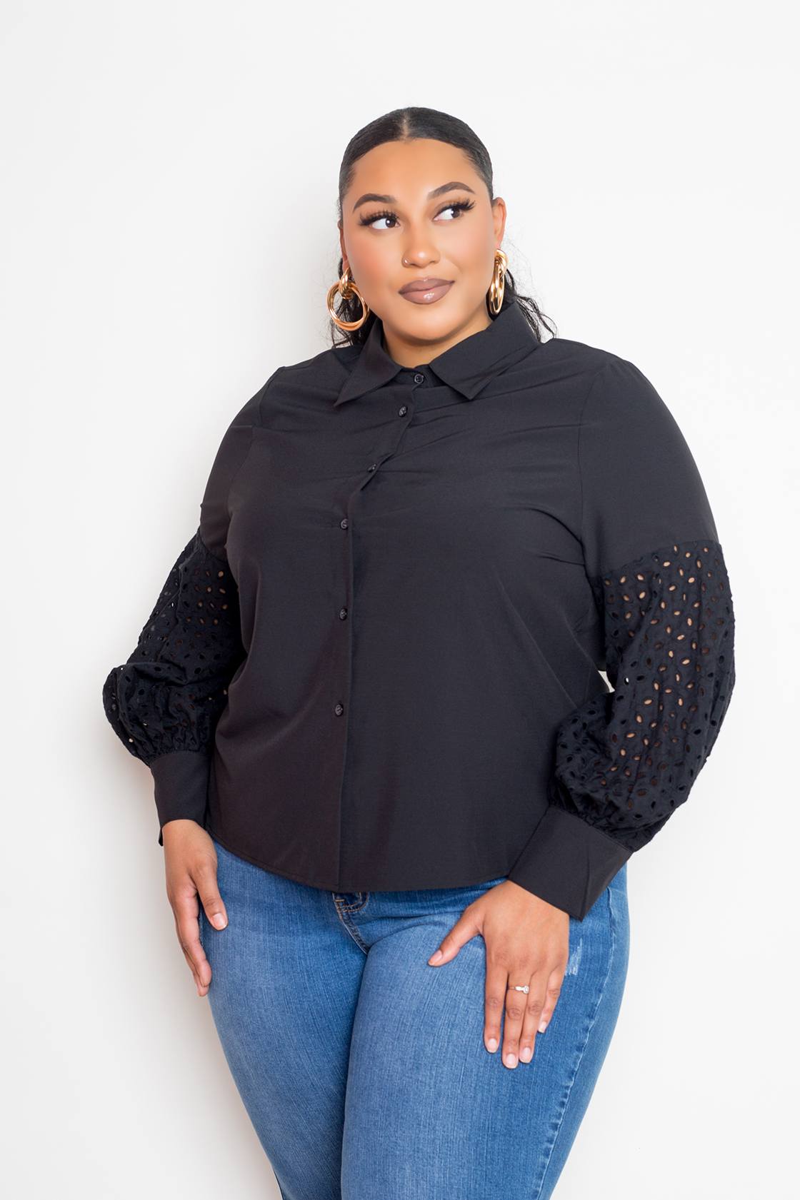 Plus Size Elegant Ebony Blouse - Kalizeh