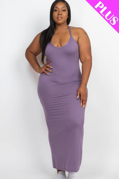 Plus Size Grape Sleeveless V-Neck Maxi Dress - Kalizeh