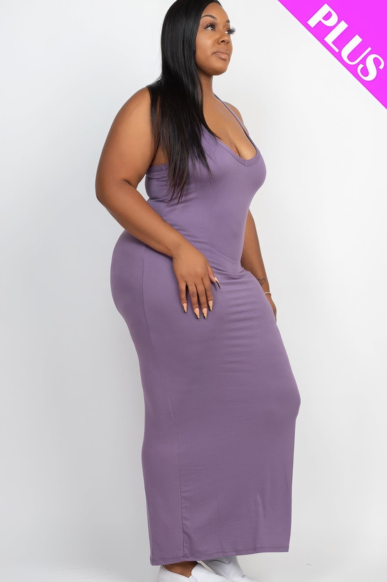 Plus Size Grape Sleeveless V-Neck Maxi Dress - Kalizeh