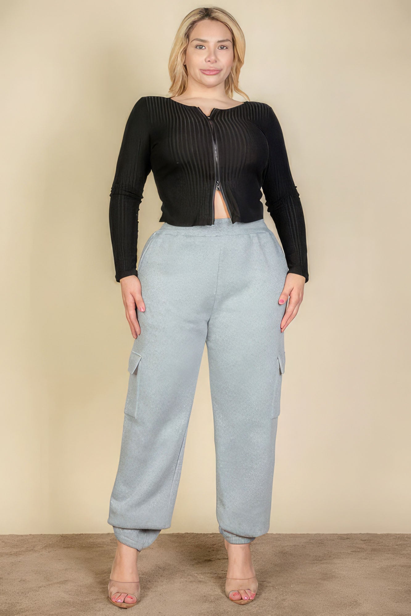 Plus Size Heather Grey Drawstring Waist Sweatpants - Kalizeh