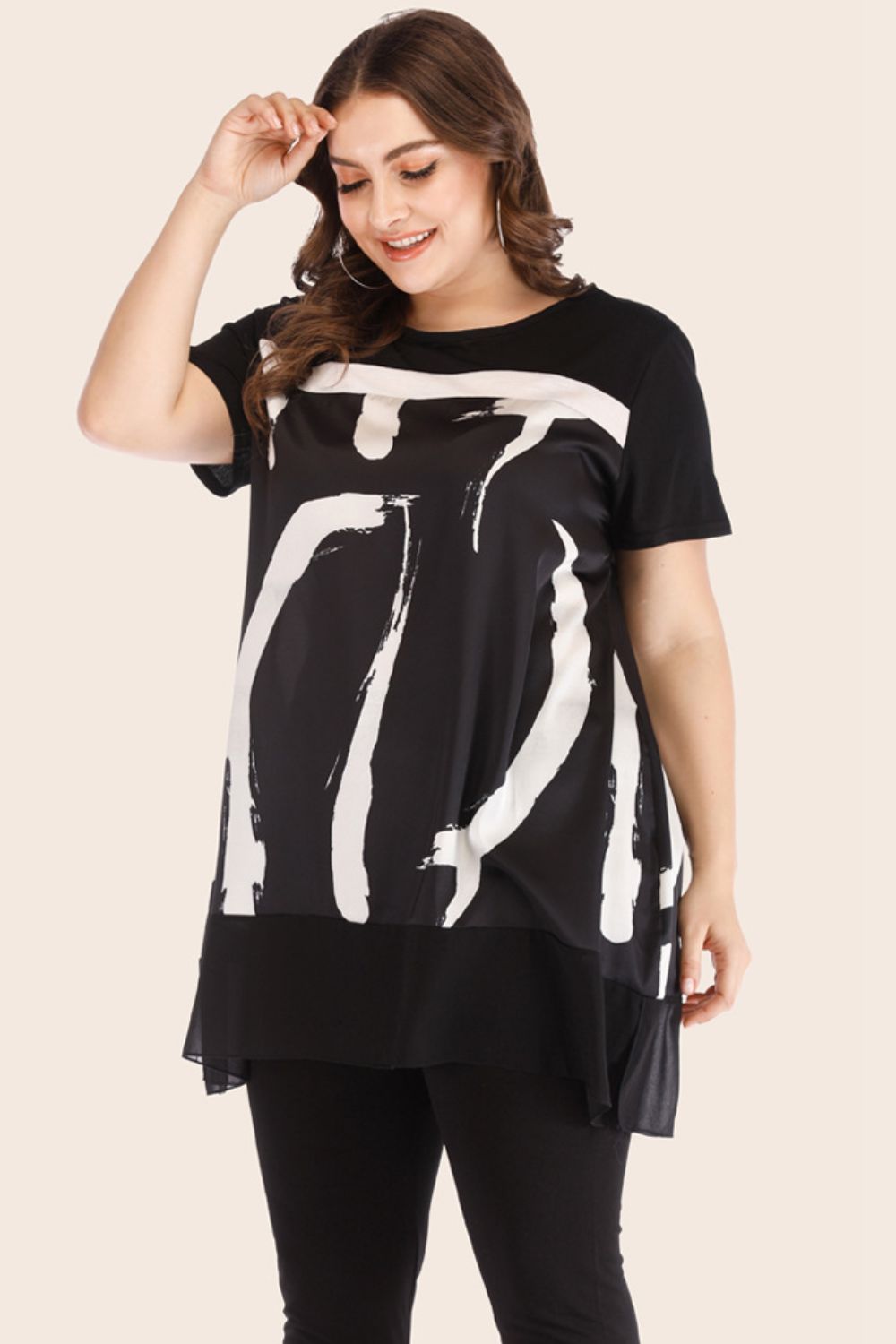 Plus Size Mesh T-Shirt and Cropped Leggings Set - Kalizeh