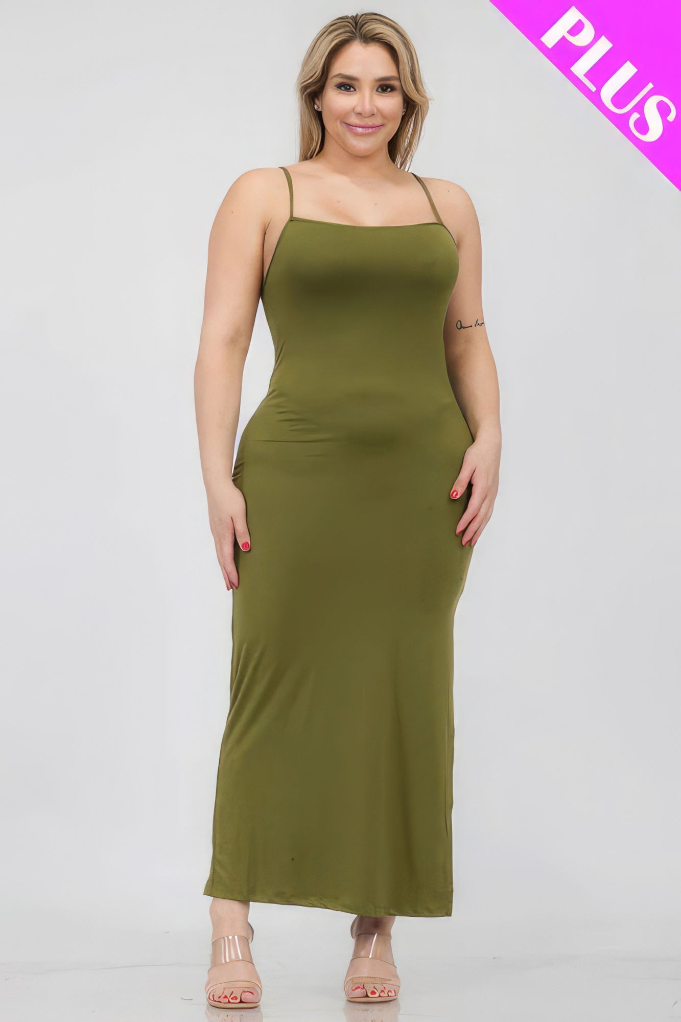 Plus Size Olive Crisscross Back Split Thigh Maxi Dress - Kalizeh