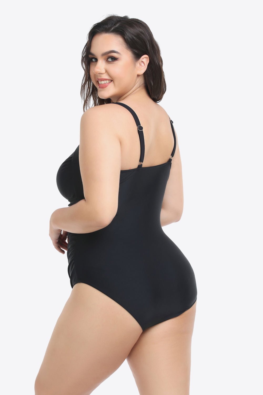 Plus Size Plunge Neck One-Piece Swimsuit - Kalizeh