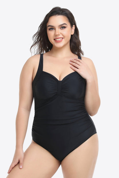 Plus Size Plunge Neck One-Piece Swimsuit - Kalizeh