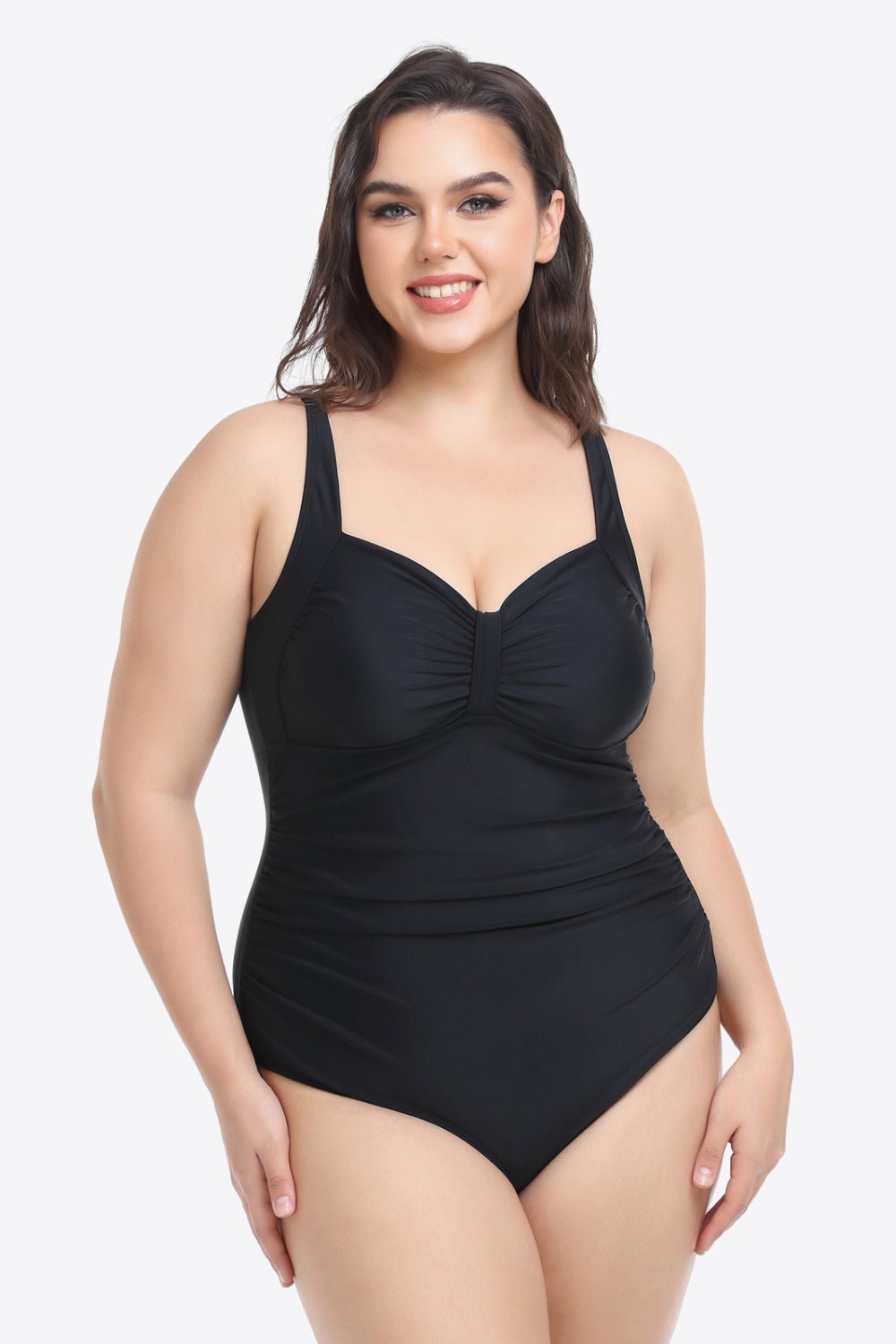 Plus Size Plunge Neck One-Piece Swimsuit - Kalizeh