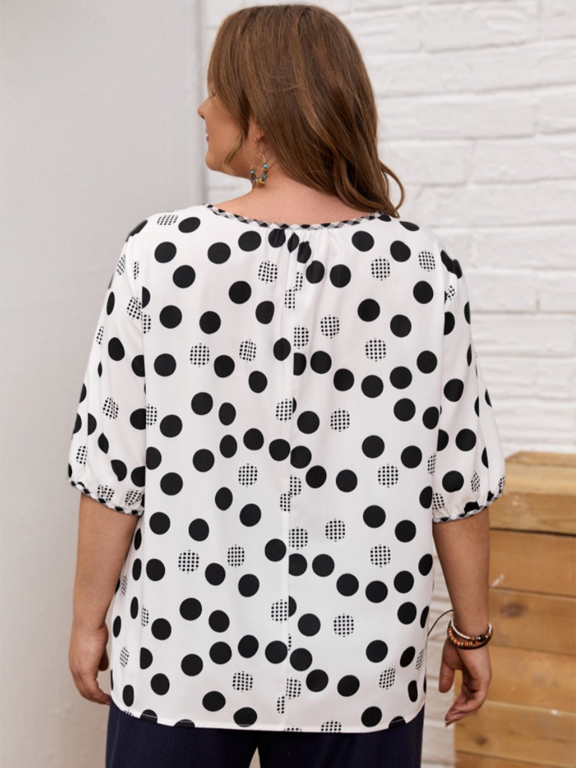 Plus Size Polka Dot Half Sleeve Blouse - Kalizeh