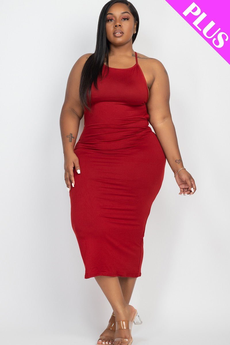 Plus Size Rich Winery Open Back Crisscross Maxi Dress - Kalizeh