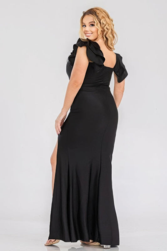 Plus Size Satin Stretch Ruffle Party Maxi Dress - Kalizeh