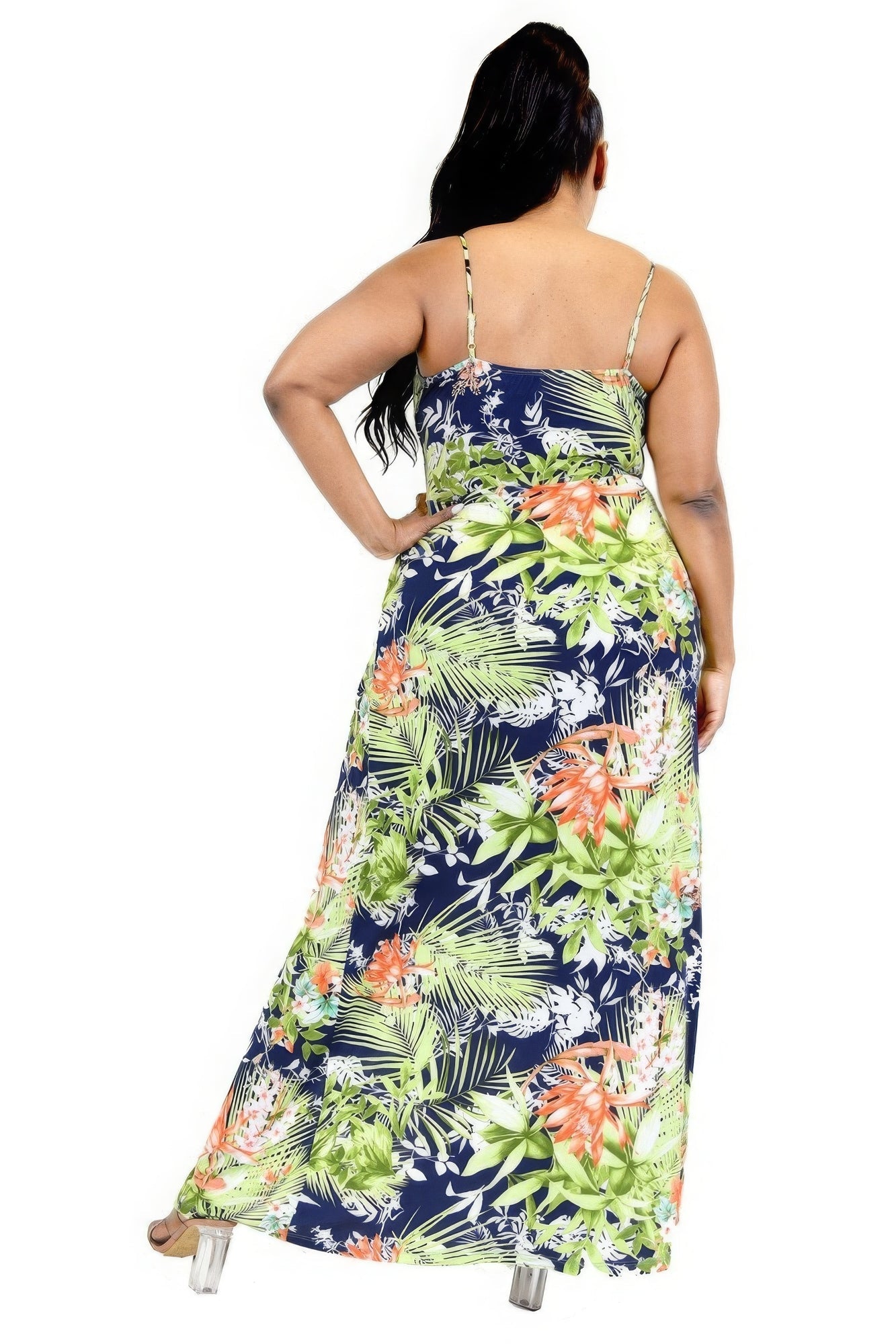 Plus Size Tropical Leaf Print Maxi Wrap Dress - Kalizeh